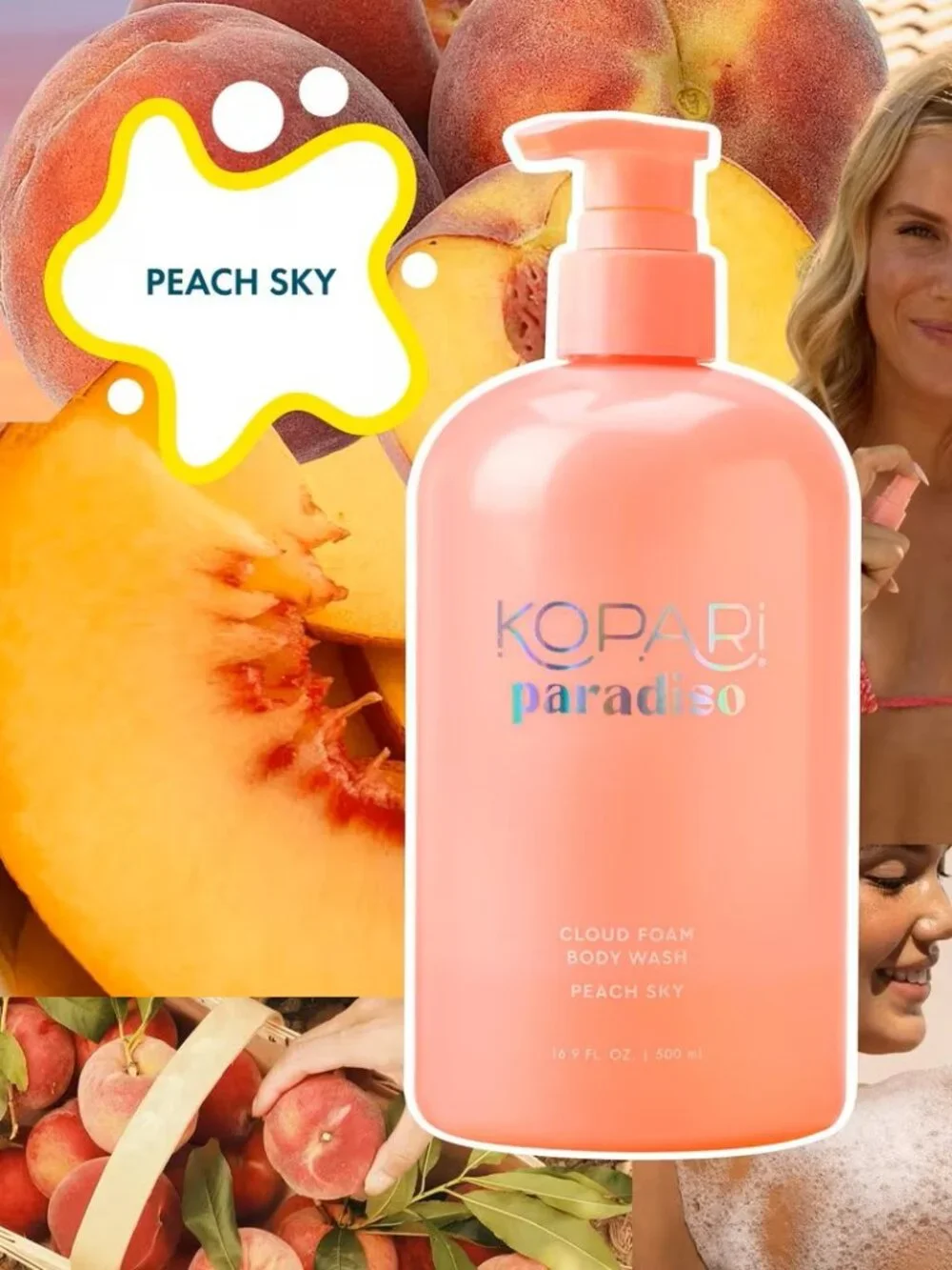 Kopari Paradiso Cloud Foam Body Wash in Peach Sky 16.9 oz